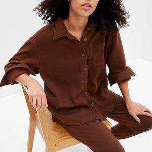 GAP Fleece Vintage Soft Oversized Shirt Jacket in Warm Espresso Brown Size M